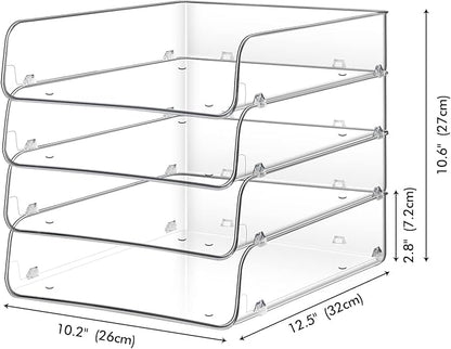 Stackable Paper Trays, 4 Tier Desktop File Organizer, Letter Tray for Office Supplies, Magazine