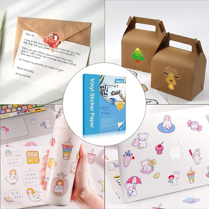 Printable Vinyl Sticker Paper Waterproof Translucent Decal Paper Self-Adhesive Clear Labels Crafts Dries Quickly for Any Epson HP Canon Sawgrass Inkjet Printer