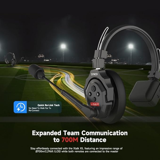 SYNCO XTALK X2 Wireless Intercom Headset System 2.4GHz 1148ft/350m Long Distance Range Real-time Monitoring Communication Headset for Live Show Stage Performance Movie Shoot (X2 for 2 persons)