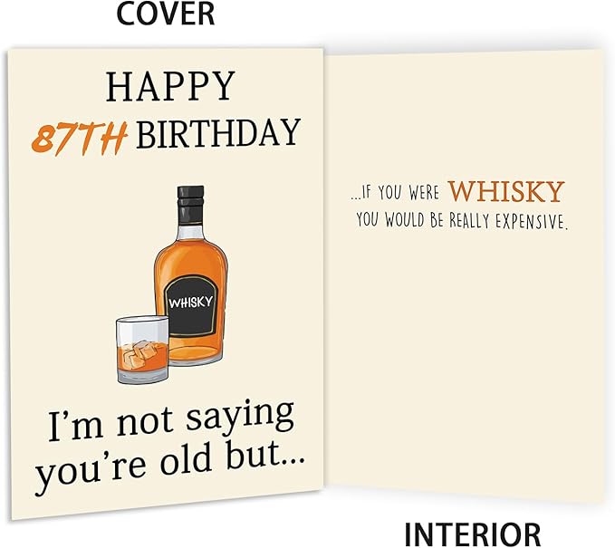 Funny Whiskey 87th Birthday Card, 87th Birthday Gifts for Men Women, Unique 87th Birthday Decorations for Husband Wife, Best 87 Year Old Birthday Card Gifts for Grandpa Grandma