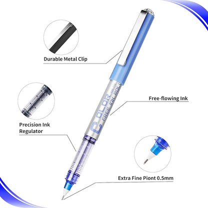 EYEYE Needle Point Rollerball Pens 0.5mm, 8 Pack 3 Colors Extra Fine Tip Liquid Ink Pen Quick Dry, Pens Fine Point Smooth Writing Pen for Journaling, Note Taking, Office, School Supplies