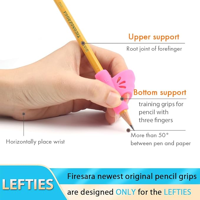 Firesara Left-Handed Training Grips, Original Breakthrough Assorted Writing Aid Grip for Kids Handwriting Special Needs Preschoolers Children Adult Lefties Assorted Colors (4PCS)