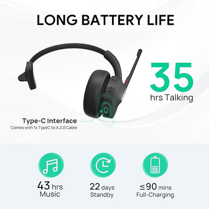 Yealink BH70 Teams Wireless Headset with Mic, Bluetooth Headsets for Work, Long Battery Life of 35h Talking, 91g Lightweight for All-Day Wearing, with 3 Noise Cancelling Microphone for Clear Calls