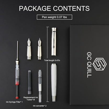 GC QUILL Fancy Fountain Pen Set – Fine and Medium Nibs, 18 Ink Cartridges, Ink Converter, Syringe Filler, Luxury Pen Gift for Men Women, Nice Pen for Writing Journaling – MU-14