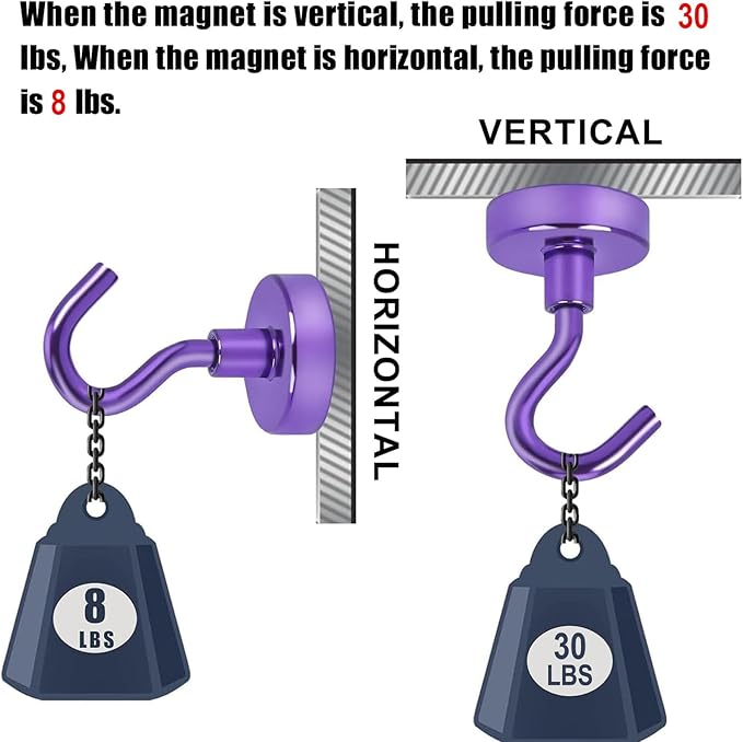 DIYMAG Magnetic Hooks, 30Lbs Strong Heavy Duty Cruise Magnet S-Hooks for Classroom, Fridge, Hanging, Cabins, Grill, Kitchen, Garage, Workplace and Office etc, (10 Pack-Purple)