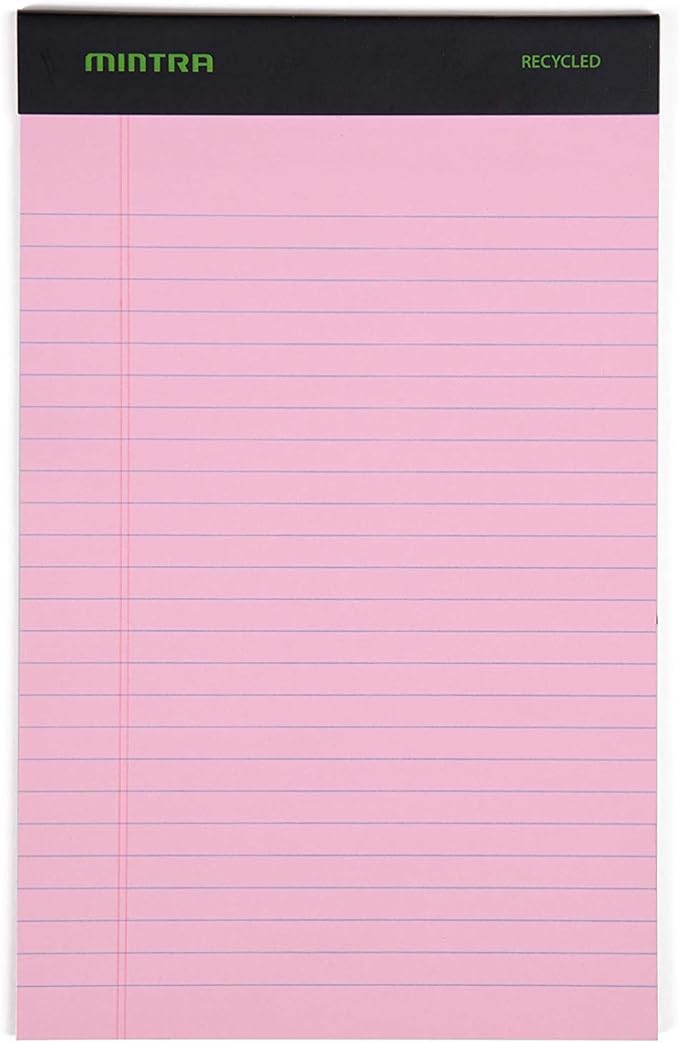 Mintra Office Recycled Writing Pads 6pk (Pastel, Junior (5in x 8in)) - 50 Sheets per Notepad, Micro perforated, Legal Pad, Notebook Paper for School, College, Office, Business