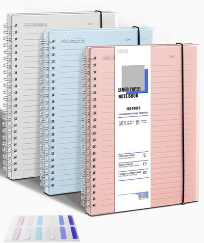 3 Pack Ruled Notebook, 8.5 x 11 Inches Spiral Notebooks for Work, School and Journal with 110 GSM Journal Ruled Paper, Large Notebook with 80 Sheets/160 Pages, Hardcover Ruled Journal