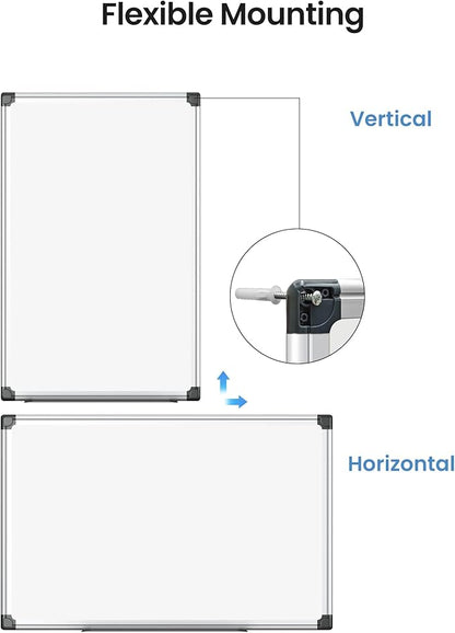 VUSIGN 6PCS Magnetic White Board Kit for Wall 36" x 24", 6 Dry Eraser & 12 Multicolor Markers & 24 Magnetic Pins, Sliver Reinforced Aluminum Frame for Home, School, Office