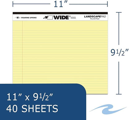 Roaring Spring Wide Landscape Format Writing Pad, Unpunched With Standard Back, Medium/college Rule, 40 Canary-Yellow 11 X 9.5 Sheets