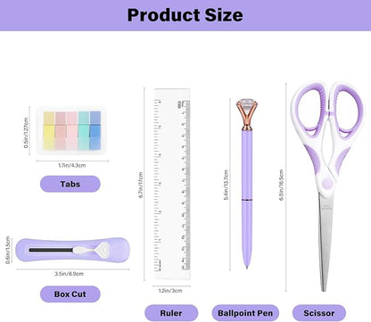 Purple Office Supplies Set 14pcs - Cute Desk Supplies Kit, Stapler and Tape Dispenser Set, Office Essentials Desk Accessories Aesthetic for Women, Students, Teacher