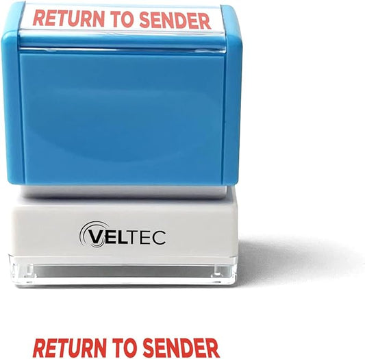 Veltec Premium Pre-Inked Message Stamp, Red Ink (Return to Sender)