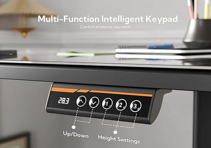 Glass Standing Desk, Electric Standing Desk Adjustable Height, 48 Inch Adjustable Stand Up Desk, Quick Install Home Office Computer Desk, Black