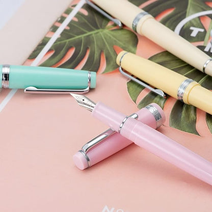Jinhao 82 Pink Acrylic Fountain Pen, Iridium Fine Nib Classic Design Smooth Writing Pen with Ink Converter (Silver Trim)