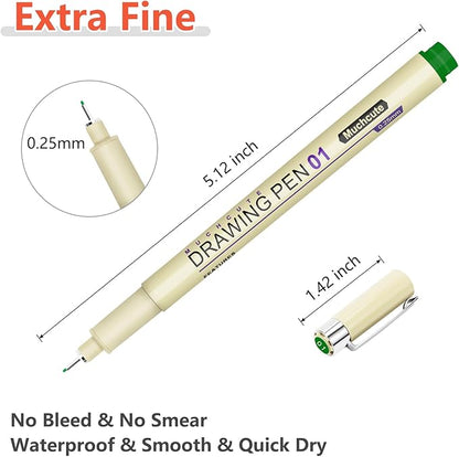 Muchcute Micro Fineliner Drawing Art Pens: 20 Set (12 Colors & 8 Black) Extra Fine Line Waterproof Ink Artist Supplies Archival Inking Ultra Thin Markers Sketch Sketching Watercolor Zentangle Stuff