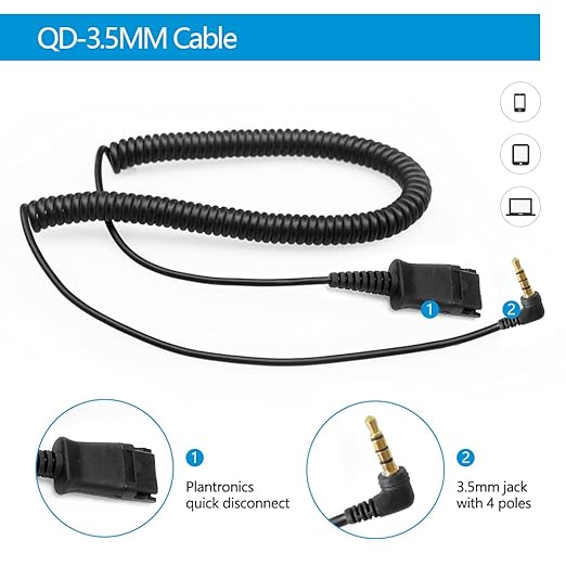 VT 3.5mm-Cable for Plantronic-QD headsets Smartphones-Mobile - Laptop PC Connected with Single 3.5mm Jack Port (PLT-QD)