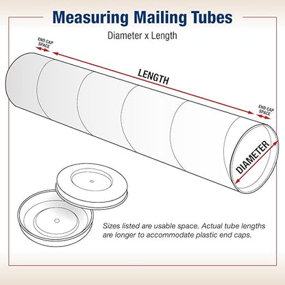BOX USA BP2530W Mailing Tubes with Caps, 2-1/2" x 30", White (Pack of 34)