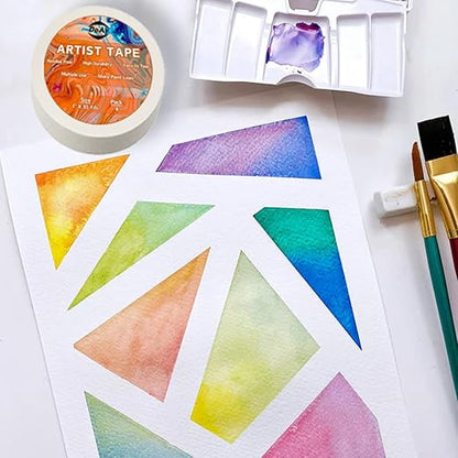 4 Pack White Artist Tape - Art Masking Tape for Watercolor Paper, Canvas Acrylic Painting, Curves, Framing, Paint, Gouache, Console - Acid Free Drafting Tape 1" Wide - 360FT Total