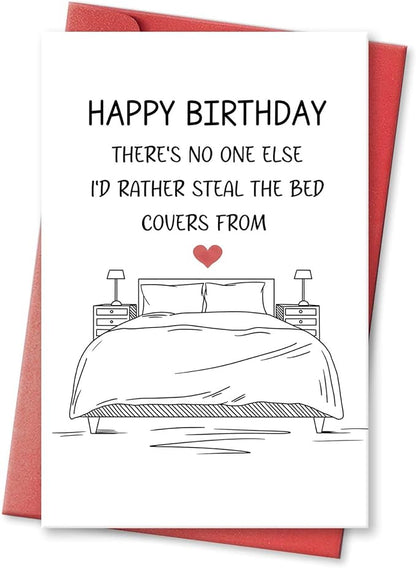 Romantic Birthday Card for Husband Wife Boyfriend Girlfriend, Humorous Birthday Gifts for Man Woman, Steal The Bed Covers Birthday Card