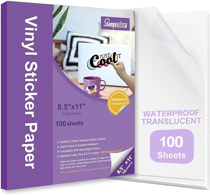 Printable Vinyl Sticker Paper Waterproof Translucent Decal Paper Self-Adhesive Clear Labels Crafts Dries Quickly for Any Epson HP Canon Sawgrass Inkjet Printer