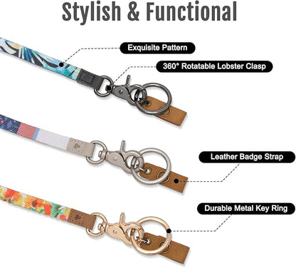 MNGARISTA Neck Lanyard for Keys, Floral Key Lanyard for Women, Durable ID Lanyards with Keyring and Clasp for ID Badges, School ID or Wallets, Cactus