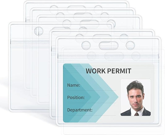 Uniclife 6 Pack ID Badge Holder Horizontal Clear Plastic Case with Resealable Zip Soft Waterproof Card Protector Pouch for Office School Credit Cards Proximity Key Cards Driver’s Licenses and Passes