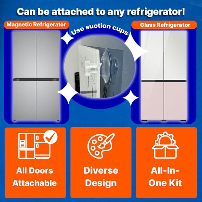 GEEKBEAR Dry Erase Refrigerator Calendar with 3 Markers - Attachable to Any Fridge with Special Suction Cups - Monthly and Weekly Designs, Acrylic - 15.7" x 10.6" (04. Modern Blue, Monthly)