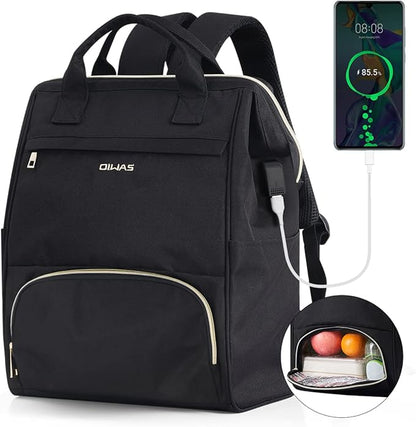 OIWAS Lunch Backpack for Women, 15.6 inch Laptop Backpack Insulated with USB Port for Men Travel Work Travel Picnics Hiking