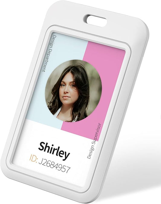 Uniclife 1 Pack Sliding ID Badge Holder Vertical Hard Plastic Case with Clear Window White Card Protector Pouch for Office School ID Credit Cards Proximity Key Cards Driver’s Licenses and Passes