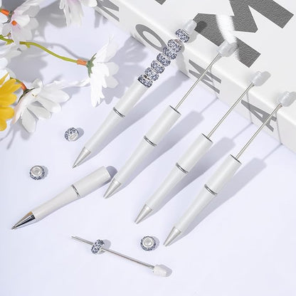 jiebor 20Pcs White Beadable Pens Plastic Bead Ballpoint Pens Bulk with 50Pcs Black Ink Cute Cool Diy Pens for Journaling Women Teacher Graduation Christmas Gift Office Supplies