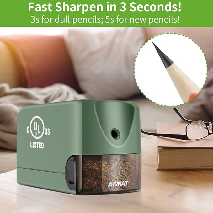 Electric Pencil Sharpener Heavy Duty, AFMAT for Classroom, UL Listed Plug in Pencil Sharpener for 6.5-8mm No.2/Colored Pencils, w/Upgraded Helical Blade(Sharpen 10000 Times)