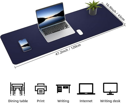 Leather Desk pad Protector, Large Desk mat with Natural Cork & PU Leather,Mouse pad,Non-Slip Office Desk Mat,Waterproof Desk Writing Pad for Office and Home (47in*17in, Blue)