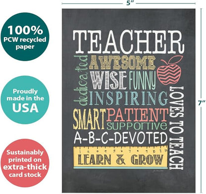 Tree-Free Greetings Teacher Appreciation Cards - Artful Designs - 2 Cards + Matching Envelopes - Made in USA - 100% Recycled Paper - 5"x7" - Lighthearted, For Teacher, Awesome Teacher (GT64456)