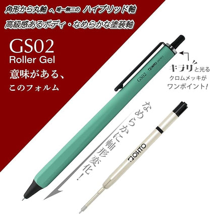 OHTO GS02 Roller Gel Pen, Retractable Needle Tip 0.5mm Fine Point, Black Barrel, Ultra-Quick Drying Black Gel Ink Pen, All-Metal Hybrid Body, GS02-G5-BK