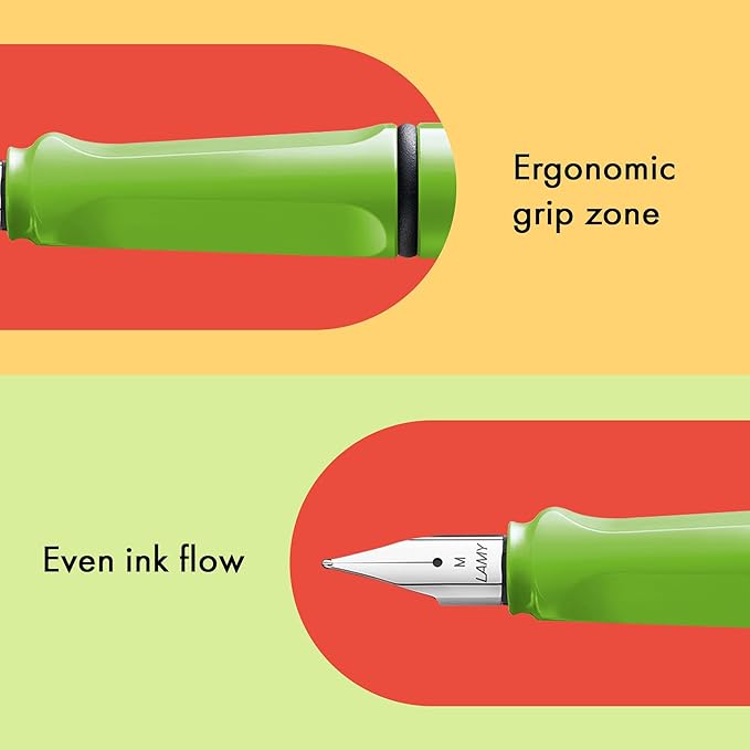 LAMY safari green - Fountain Pen with ergonomic grip & polished steel nib in size M - ideal for any Writing & Calligraphy - including LAMY T 10 blue cartridge - Right-Handed