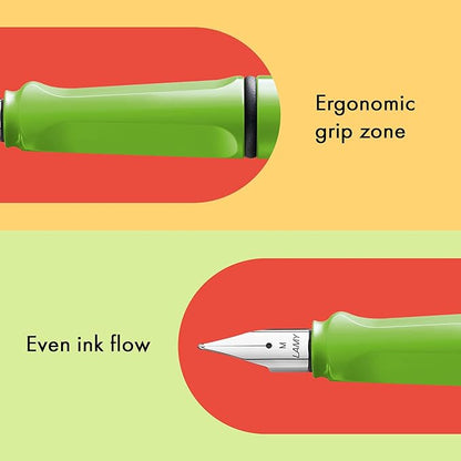 LAMY safari green - Fountain Pen with ergonomic grip & polished steel nib in size M - ideal for any Writing & Calligraphy - including LAMY T 10 blue cartridge - Right-Handed