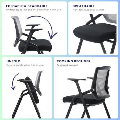 16 Pack Conference Room Chairs, Folding Office Desk Chair with Lumbar Support and Sliding Armrest, Stackable Office Guest Chairs & Reception Chairs