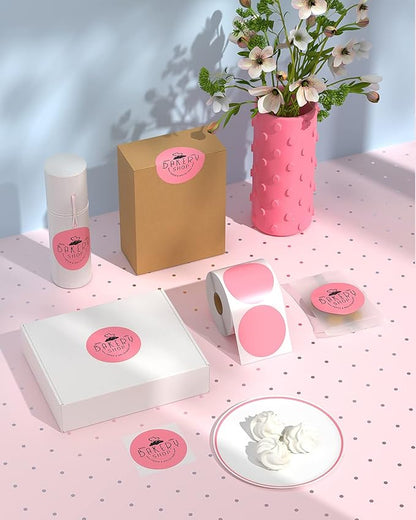 MUNBYN 3 Inch Pink Circle Thermal Sticker Labels, Multi-Purpose Self-Adhesive Round Direct Thermal Labels for Business, 500 Sheets/1 Roll