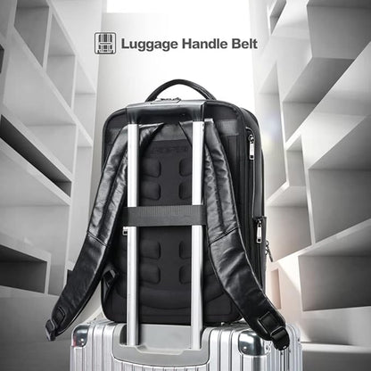 BOPai Genuine Leather Backpack for Men Multi-Function Expand Backpack 15.6 inch Business Laptop Backpack Travel Smart with USB Charging Backpack Office Black