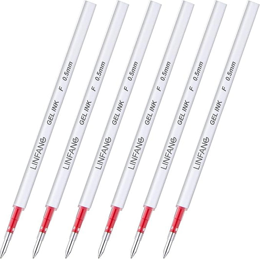 Red Gel Pens Refills, 6 Pack Retractable Gel Ink Pen Refills, Fine Point 0.5mm Tip Smooth Writing Quick Dry Gel Pen Refills for Journaling School Office Supplies (6 Red)