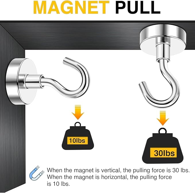 DIYMAG Magnetic Hooks, 30lbs+ Heavy Duty Magnetic Hooks Cruise for Hanging, Super Strong Magnet Hooks for Cruise Cabin, Refrigerator, Classroom, Magnetic Metal Hooks for Grill (Sliver, Pack of 20)