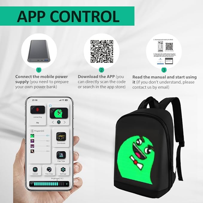 LED Color Screen Customizable photo/icon Backpack,Water-Resistant Travel Bag with USB Port and Comfortable Padding