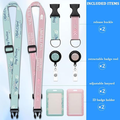 2 Pack Inspirational Lanyards Badge Holder, Adjustable Lanyard with Retractable Badge Reel, Motivational ID Badge Holder for Teachers, Nurses, Students, Office Staff & Cruise Essentials