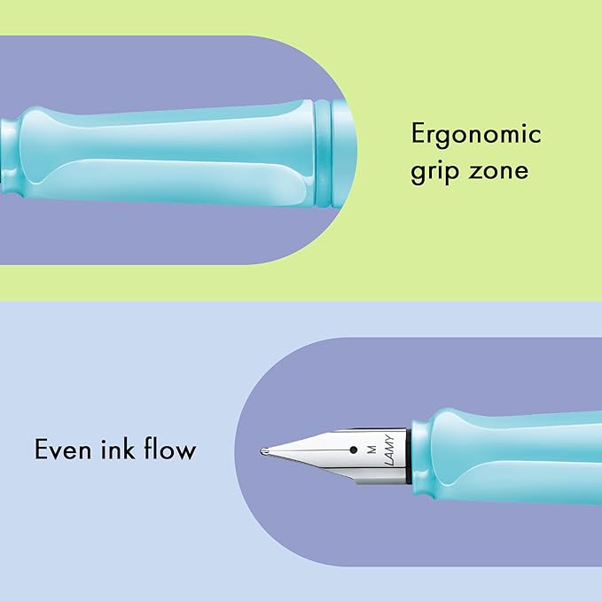 LAMY safari aquasky - Fountain Pen with ergonomic grip & polished steel nib in size M - ideal for any Writing & Calligraphy - including LAMY T 10 blue cartridge - Right-Handed