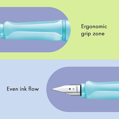 LAMY safari aquasky - Fountain Pen with ergonomic grip & polished steel nib in size M - ideal for any Writing & Calligraphy - including LAMY T 10 blue cartridge - Right-Handed