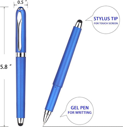 Gel Ink Rollerball Stylus Pen - 18 Pack,0.38mm Gel Pen Extra Fine Point,2 in 1 Capacitive Stylus Pen,Blue Ink,Writing Smoothly for Office,Business,Gift,Metal Silver Clip