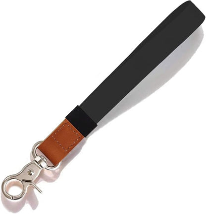 Adjustable Hand Wrist Lanyard with Fixed Buckle, Unisex Short Keychain Lanyard, Durable Wristlet Strap Lanyard for Car Keys Accessories Wallet USB (Black Silver)