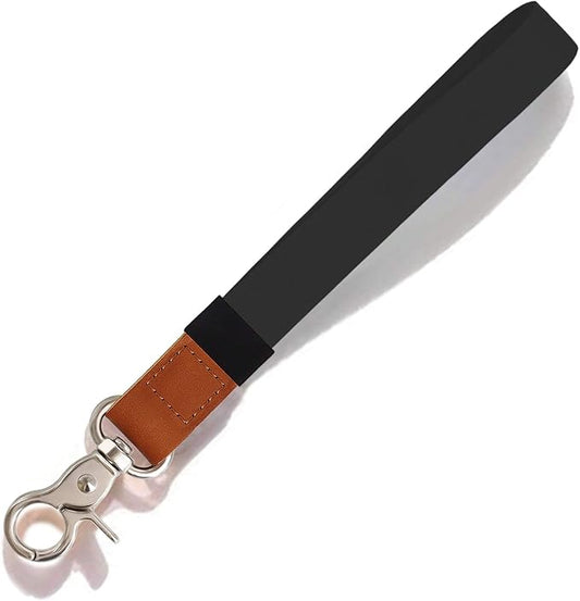 Adjustable Hand Wrist Lanyard with Fixed Buckle, Unisex Short Keychain Lanyard, Durable Wristlet Strap Lanyard for Car Keys Accessories Wallet USB (Black Silver)