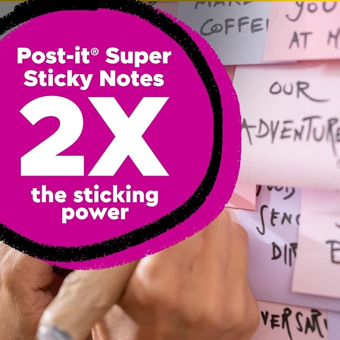 Post-it 100% Recycled Paper Super Sticky Notes, 3 in. x 3 in., 12 Pads, 70 Sheets per Pad, Wanderlust Pastels, School Supplies and Office Products