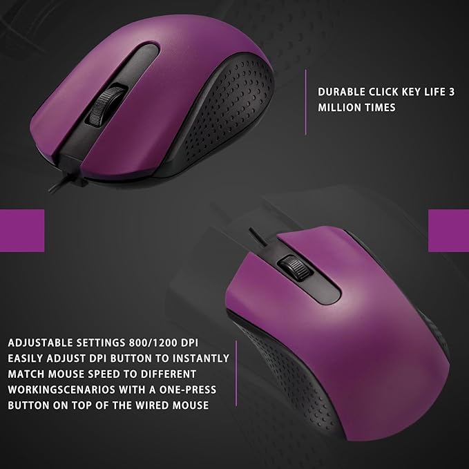 Hoteam 12 Pcs Wired Computer Mouse Bulk Cord USB Computer Mice Ergonomic Wired Mouse for Pcs, Computers, Laptops, Gaming Office Home Supplies(Purple)