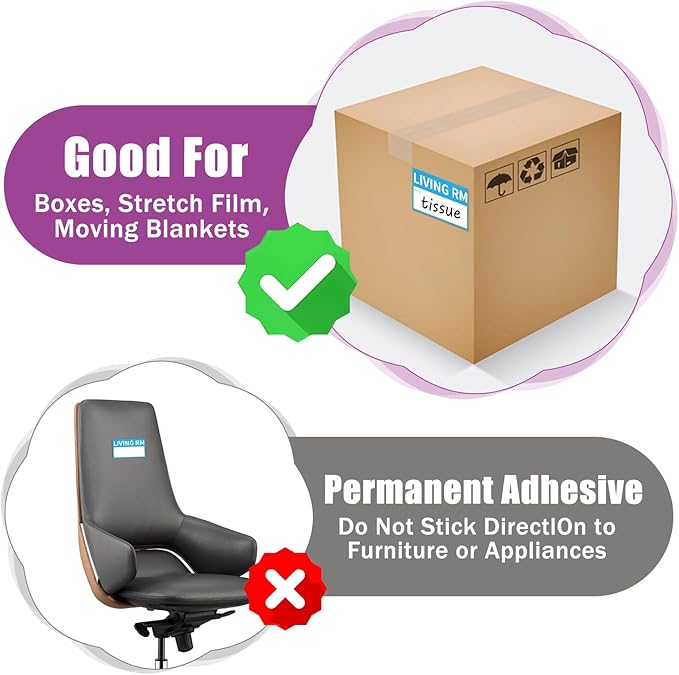 170 Home Moving Labels, 3.4 x 2 inches, 8-Color Coded Packing Box Stickers with Fragile and Blank Customizable Labels